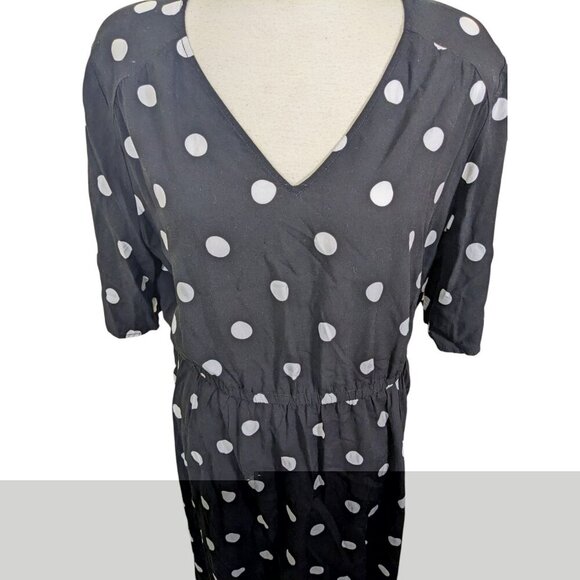Old Navy Dress Plus 2X Black White Polka Dot Waist Defined V Neck Flutter Sleeve - Picture 3 of 8